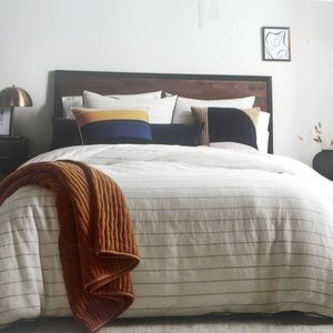 New Studio 3B King Duvet Cover Set White/Black Wide Pinstripe Linen/Cotton